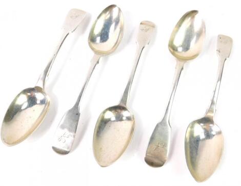 Five George III silver Old English pattern dessert spoons