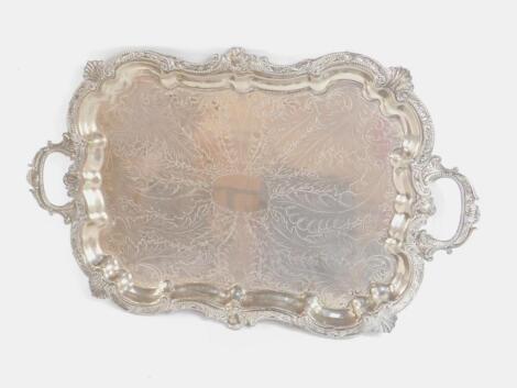 A Victorian silver plated twin handled tray