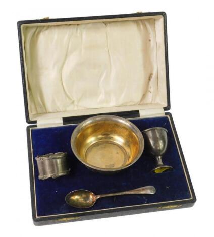 A George V silver three piece christening set