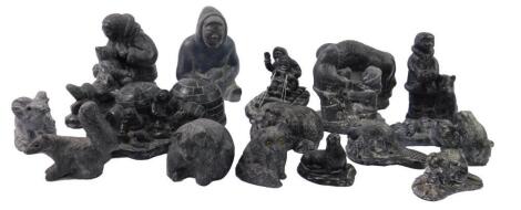 A group of Wolf Original and other Inuit sculptures of Eskimos