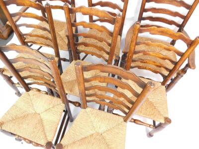 A set of eight 18thC oak ladder back dining chairs - 2