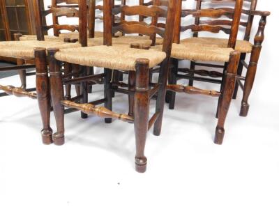 A set of eight 18thC oak ladder back dining chairs - 3