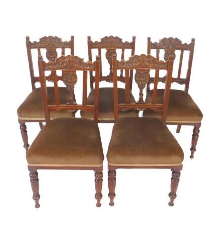 A set of five Victorian mahogany single dining chairs