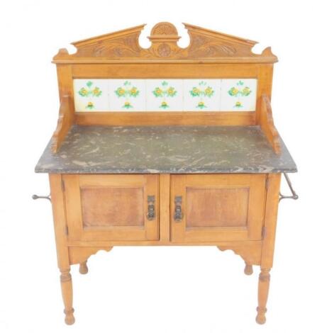 A Victorian pine and slate topped washstand