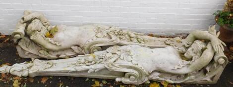 A pair of faux marble figural monopodia pilasters