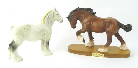 Two Beswick shire horses