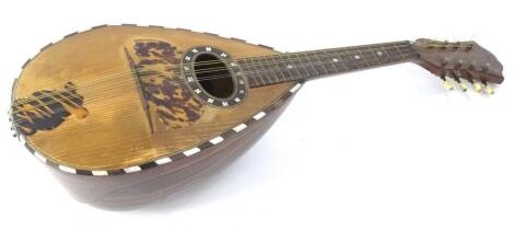 A Neapolitan rosewood mother of pearl and tortoiseshell mandolin