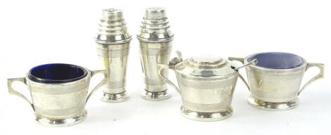 An Edward VIII Sampson and Mordan Art Deco silver five piece cruet