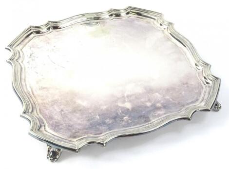 A silver plated canted square salver