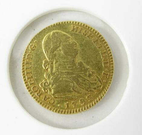 A Carlos IIII 1793 gold 2 Escudos