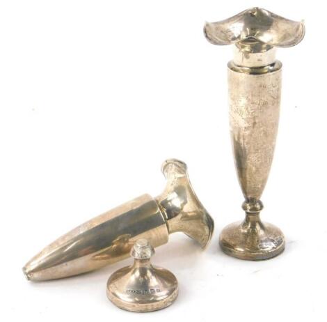 A pair of George V silver bud vases