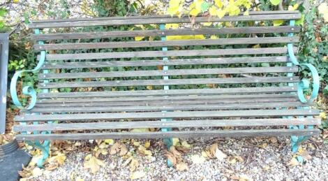 A slatted garden bench