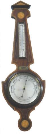 An Edwardian mahogany and inlaid aneroid barometer