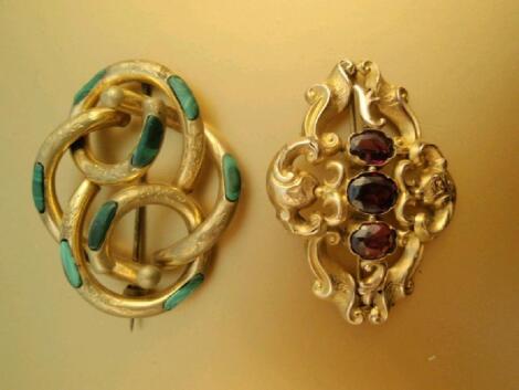 Two Victorian stone set Pinchbeck brooches