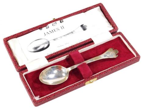 An Elizabeth II silver James II style trefid spoon