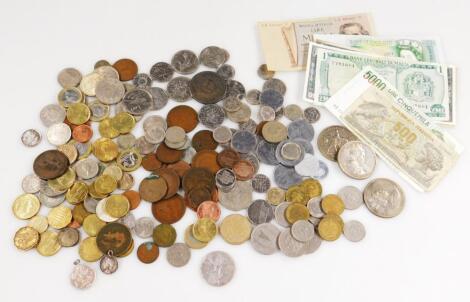 Various coins and banknotes