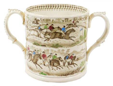 An early 19thC Staffordshire transfer printed loving cup