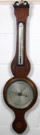 A 19thC mahogany and boxwood strung Sheraton Revival two dial banjo barometer