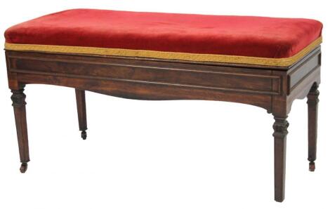 A 19thC rosewood duet stool