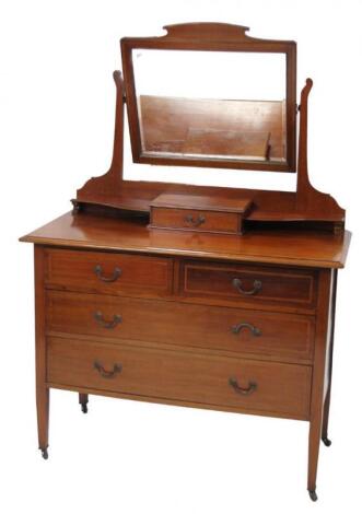 An Edwardian mahogany and boxwood strung dressing chest