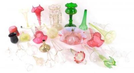 Opaline and cranberry glass epergne trumpets