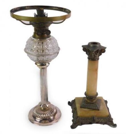 A Martin's Patent cut glass and silver plated oil lamp