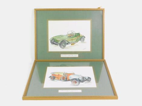 J Kearns. A pair of automotive watercolours