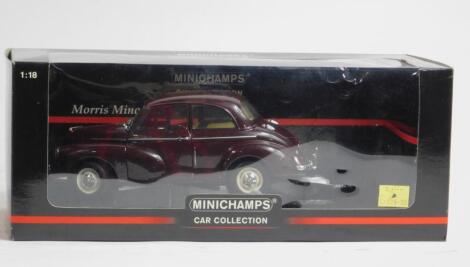 A Mini Champs die cast metal model of a Morris Minor