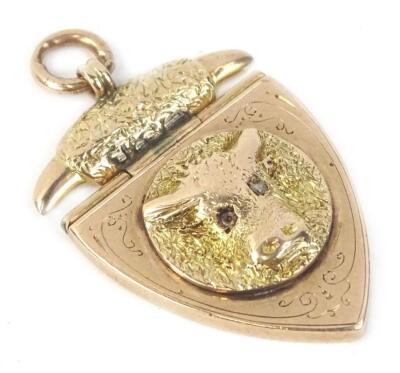 A 9ct gold bull design fob