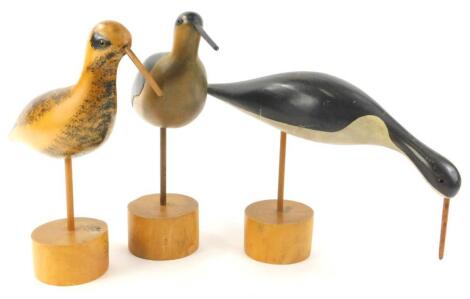 Three Global Village carved wooden models of wading birds