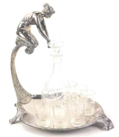 A WMF silver plated liqueur set in Art Nouveau style