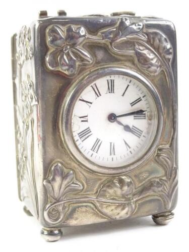 An Edwardian silver cased carriage timepiece