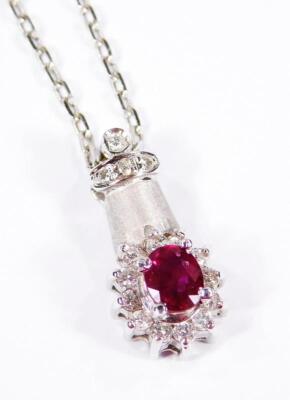 A white gold diamond and ruby necklace and earring set - 2