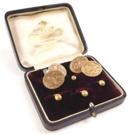 A 9ct gold cufflink and shirt stud set