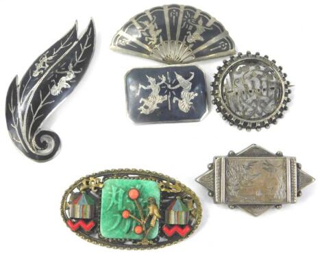 Various Oriental and Eastern white metal brooches