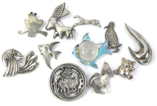 Various silver and other brooches