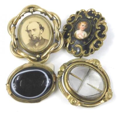 Four Victorian memorial brooches