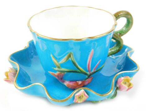 A Victorian turquoise glazed oriental style cup