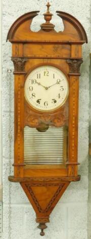 A late 19thC walnut and parquetry wall clock