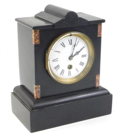 A French black slate and marble mantel clock