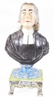 An early 19thC Obadiah Sherratt pottery bust of John Wesley