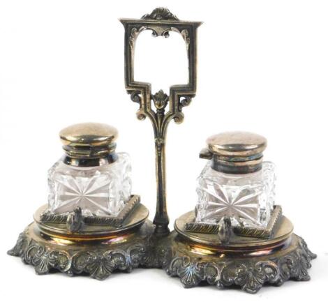 A silver plated inkstand