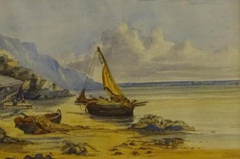 Maria M. Lathbury (19thC). Coastal scene with fishing boats