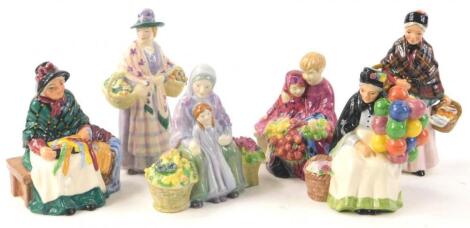 A set of six Royal Doulton miniature street vendor figurines