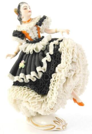 A Dresden porcelain crinoline Spanish dancer