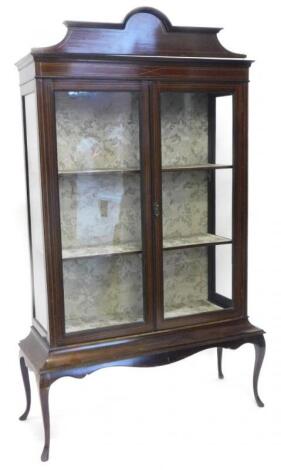 An Edwardian mahogany and boxwood strung display cabinet