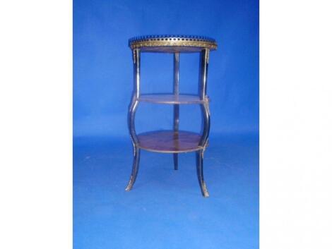 A 19thC French mahogany and ebonised etager? of three levels with circular