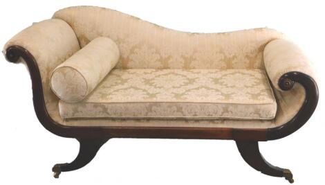 A 19thC mahogany small chaise longue