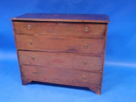 A 19thC mahogany chest of four long graduated drawers with brass ring handles