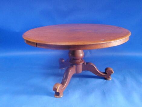 A Victorian mahogany circular breakfast table with circular moulded top